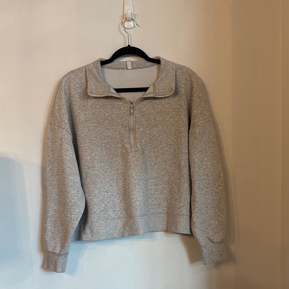 Fabletics Light Gray Quarter-Zip Pullover - image 1